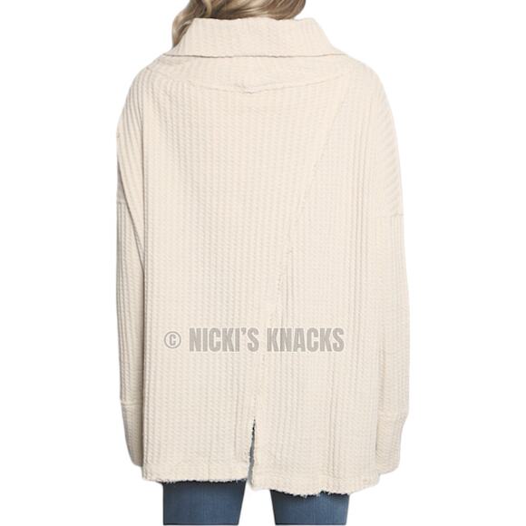 Free People Juicy Waffle Knit Thermal Top Cream Cowl Neck Oversized Fit Size XS - Picture 5 of 12